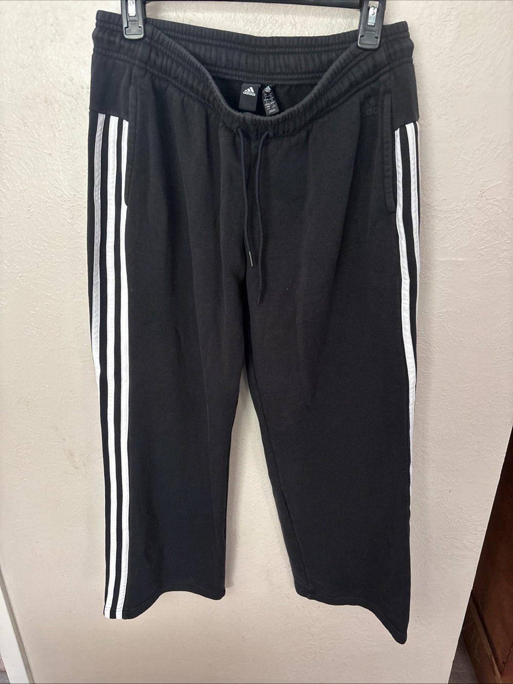Adidas Women’s Black Athletic Lounge Pants with White Side Stripes Size L